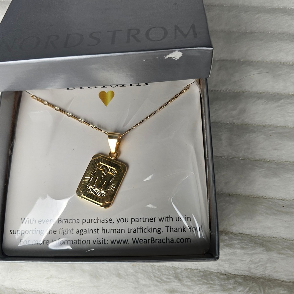 Bracha 14K Gold Filled Initial M Pendant Necklace OS Gold Monogram Minimalist‎